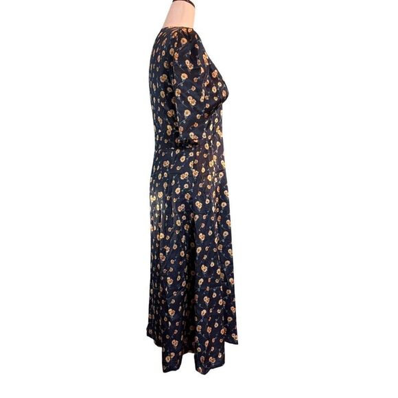 NWOT Really Wild Midi Dress 100% SILK Dress Blue w/ Floral Fully Lined UK 8 US 2 - Picture 3 of 10